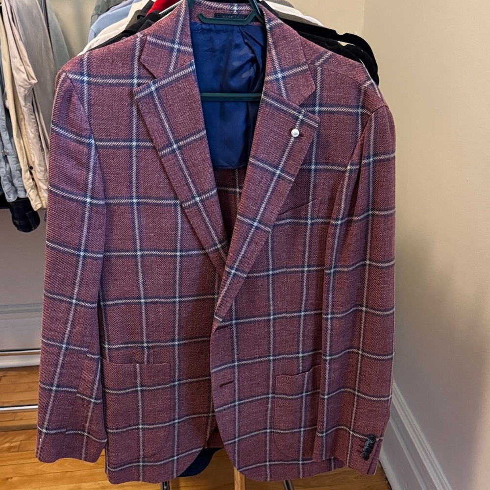Luigi Bianchi Mantova Red and Blue Plaid Blazer